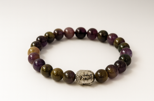 Natural Amethyst Bracelet with Buddha Charm – Calming Energy & Spiritual Healing