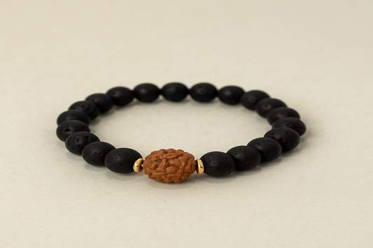 Black Lava Rudraksha Bracelet – Natural Healing Energy & Spiritual Protection