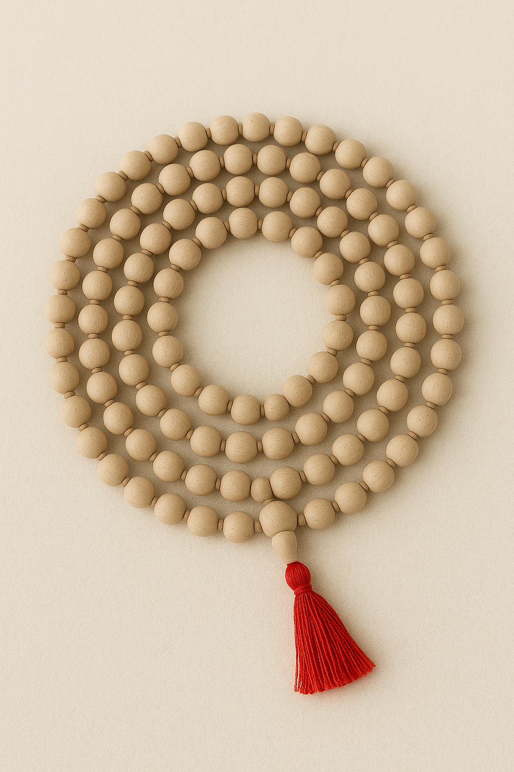 Tulsi Jaap Mala (108 Beads) with Red Tassel – Sacred Rosary for Meditation & Devotion