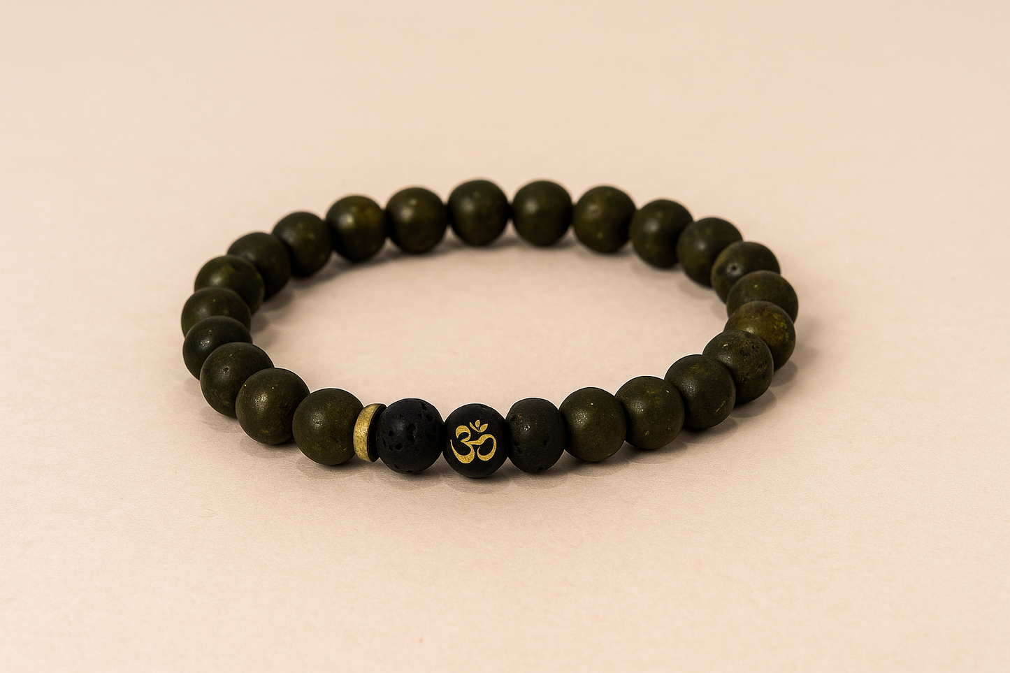 Black Lava & Raw Pyrite Om Bracelet – Wealth, Protection & Energy Balance