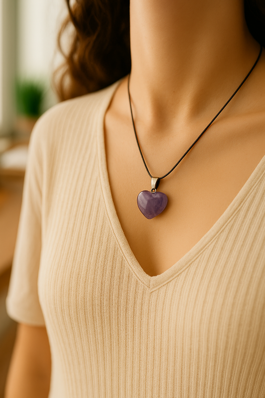 Amethyst Heart Pendant – Natural Crystal Necklace for Calm, Healing & Spiritual Protection