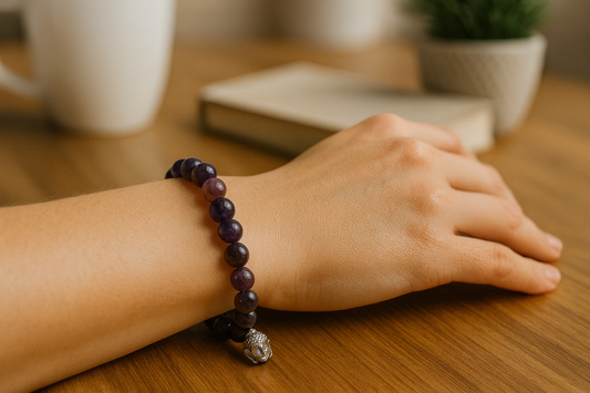 Natural Amethyst Bracelet with Buddha Charm – Calming Energy & Spiritual Healing