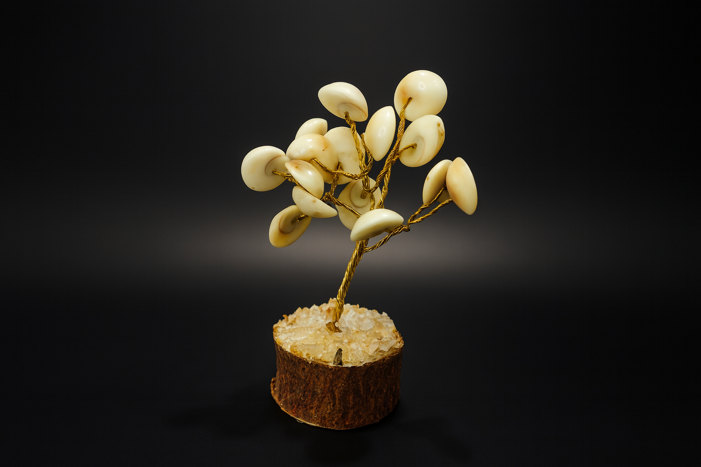 Handcrafted Seashell Gemstone Tree on Wooden Base