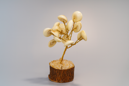 Handcrafted Seashell Gemstone Tree on Wooden Base