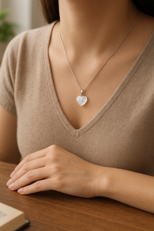 Clear Quartz Heart Pendant – Elegant Healing Crystal Necklace for Positive Energy