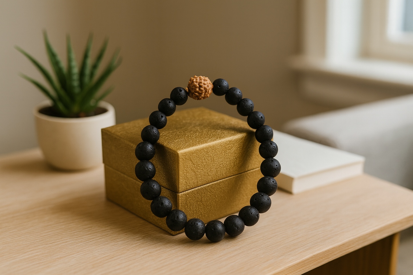 Black Lava Rudraksha Bracelet – Natural Healing Energy & Spiritual Protection