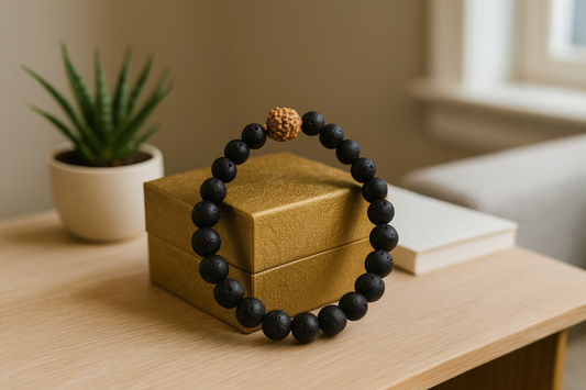 Black Lava Rudraksha Bracelet – Natural Healing Energy & Spiritual Protection