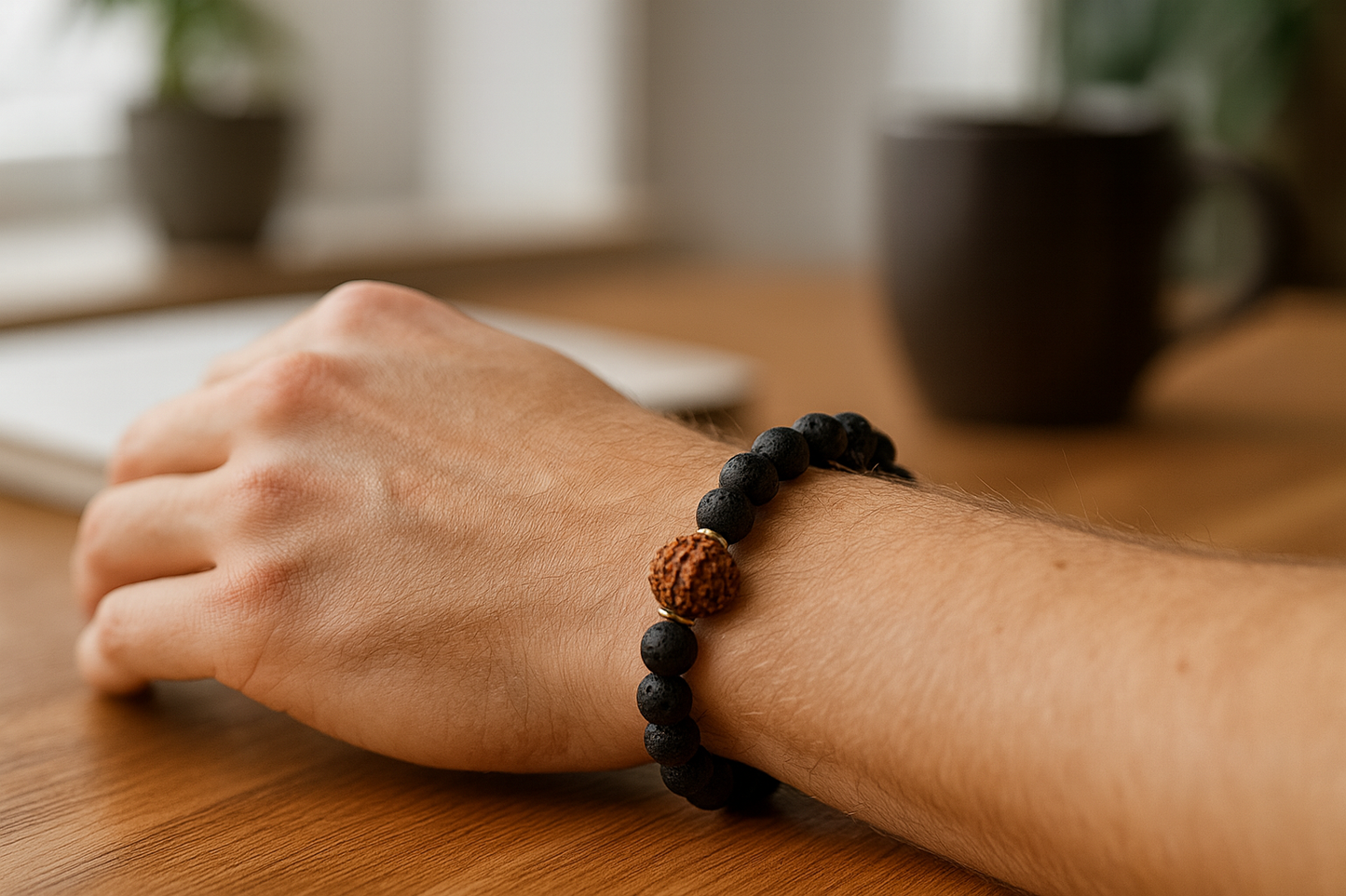 Black Lava Rudraksha Bracelet – Natural Healing Energy & Spiritual Protection