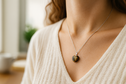 Tiger Eye Heart Locket – Natural Stone Pendant for Protection, Strength & Confidence