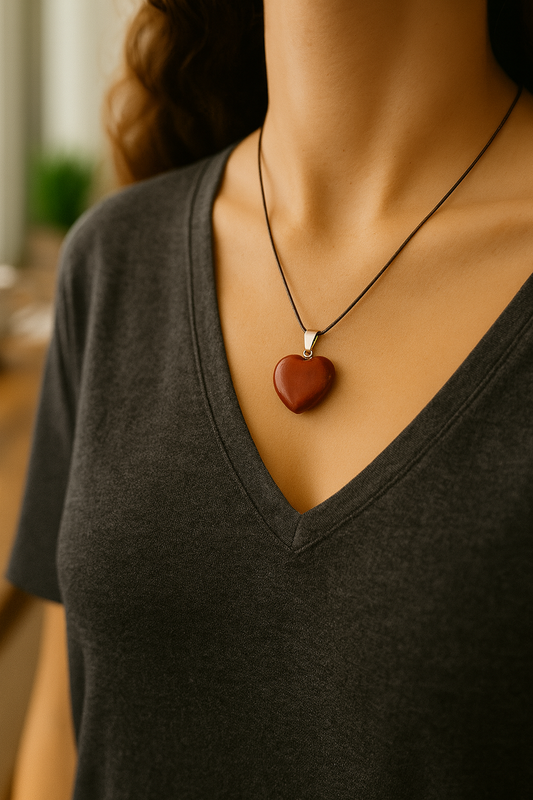 Red Jasper Heart Pendant – Natural Crystal Necklace for Strength, Grounding & Emotional Balance
