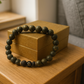 Black Lava & Raw Pyrite Om Bracelet – Wealth, Protection & Energy Balance